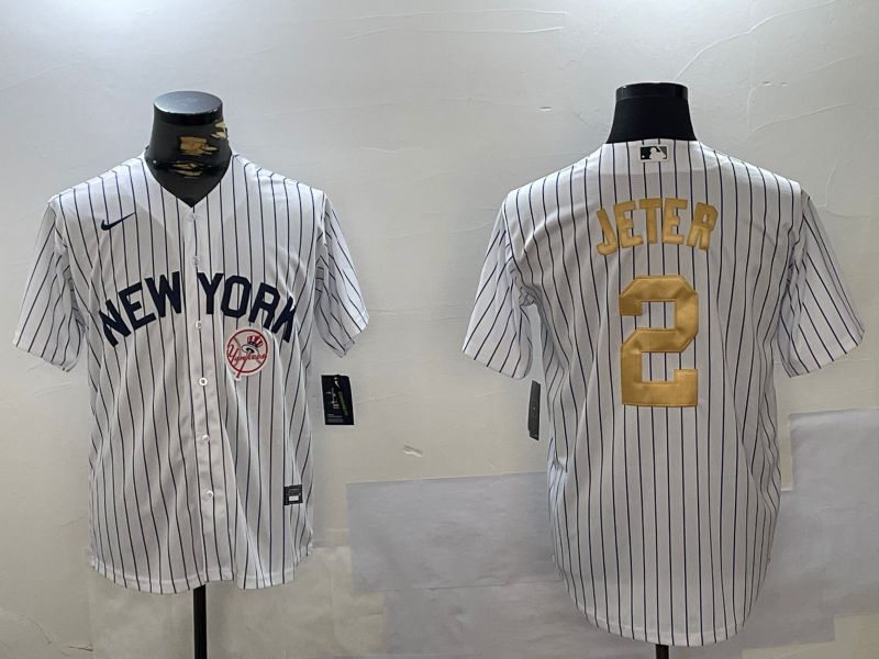 Men New York Yankees 2 Jeter White Stripe Fashion Nike 2024 MLB Jersey style 3